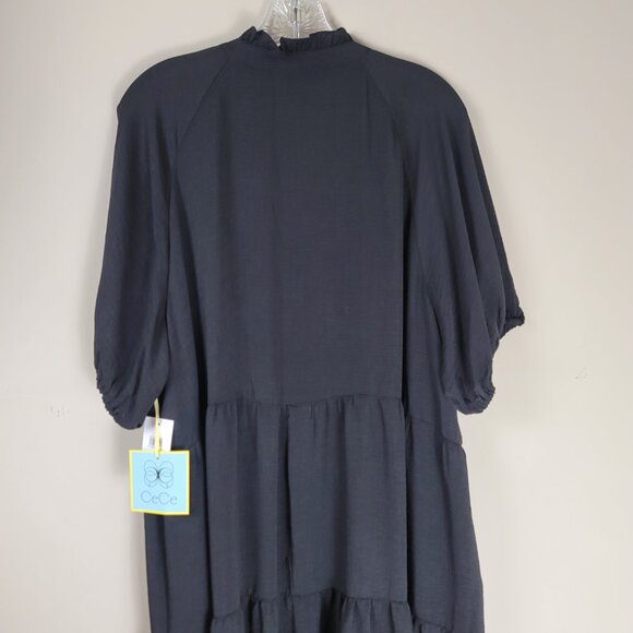 CeCe Black Tiered Midi Dress Balloon Sleeves Babydoll Boho 3X - Picture 6 of 9